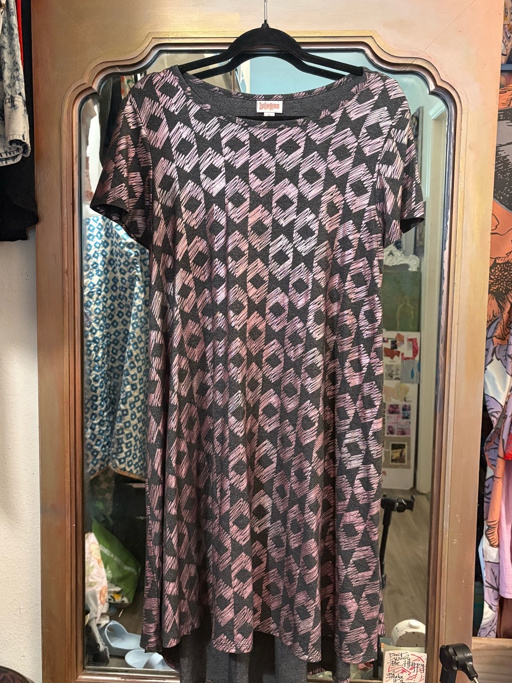 LuLaRoe Womens Small Pink Gray Geometric Print Short Sleeve Midi Dress
